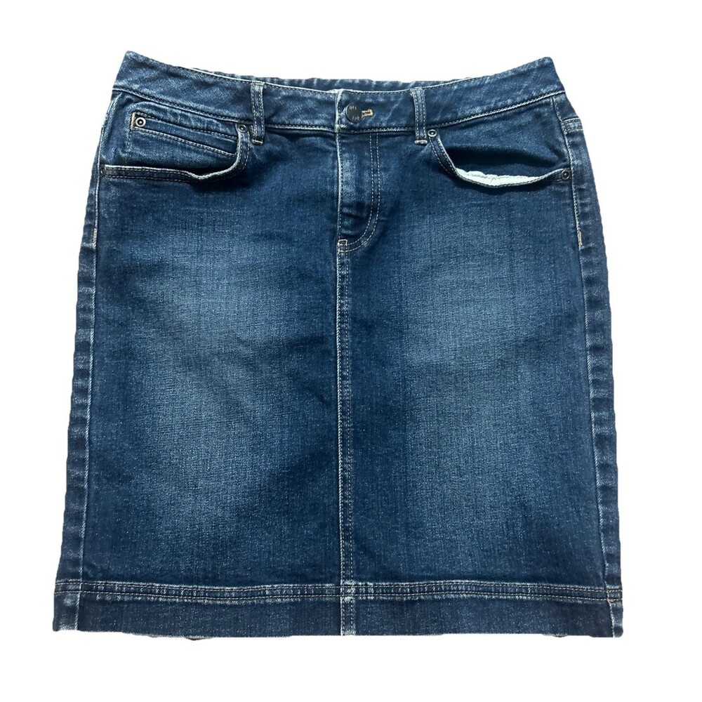 J.JILL  Stretch Denim Size 2 Cotton Mid Wash Knee Length Pencil Skirt Pocket